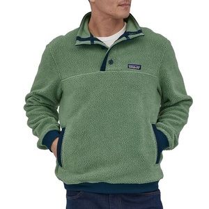 NWT patagonia shearling fleece button pullover - green/navy